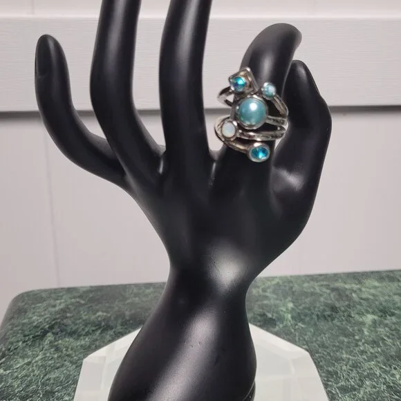 Lia sophia Sz 7 “Comet” ring, cut crystals and glass pearls, silver tone. EUC - Picture 7 of 13